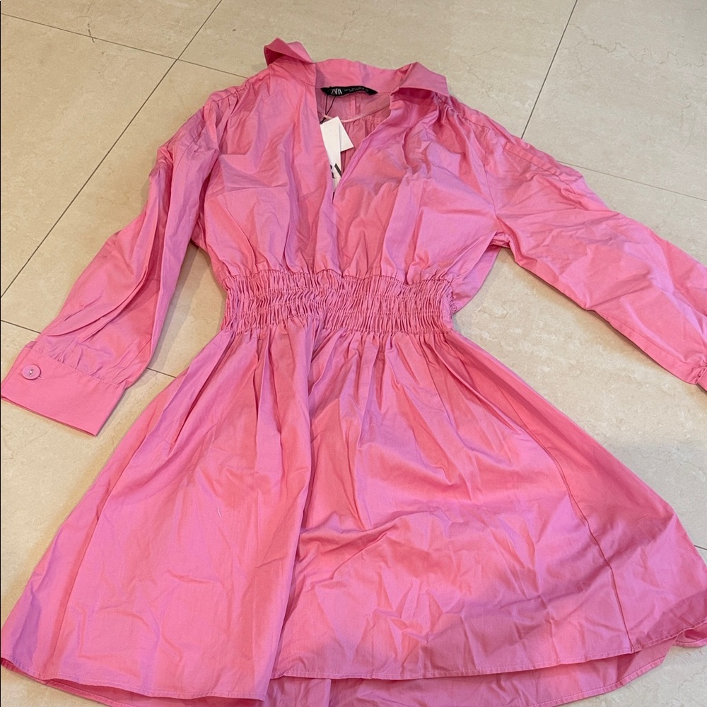 Zara Vibrant Pink Gathered Dress